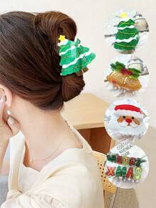 Christmas Half-Bundle Hairpins, Cute Shark And Tree-Shaped Hairpins, Featuring Elements Such As Santa Claus, Christmas Tree, Bells, And Christmas Greetings. Hair Accessories - Perfect For Christmas, Christmas Headwear, Christmas Gifts, Christmas Decorations.