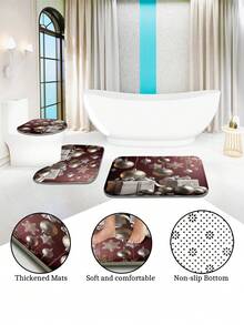 1 pieza/4 piezas Caja de regalo con bola de adorno de Navidad de lujo con tema plateado, decoración del hogar y del baño para Año Nuevo, cortina de ducha con 12 ganchos, alfombra de baño, alfombrilla en forma de U para el inodoro, tapa del inodoro, partición de baño, accesorios de baño, decoración de baño