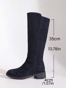 Women's Nude Suede Knee-High Riding Boots For Autumn/Winter, Thermal Lining For Warmth, Side Zipper Design For Easy On/Off, Slim Shaft For Elegant Height, Chunky Heel For Comfort, Classic Plain Style Suitable For Multiple Occasions,Party - Royal Blue - View 9