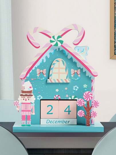 1个马卡龙圣诞木质日历，可爱万年历倒计时牌，桌面床头柜装饰配件，适用于卧室、客厅、书房装饰，是送给家人和朋友的贴心礼物，家居装饰，圣诞装饰，房间装饰，冬季圣诞装饰，家居圣诞礼物，圣诞装饰