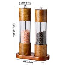 1pc/2pcs/3pcs Wooden Manual Pepper Grinder With Transparent Acrylic Pepper Mill, Black Pepper, Chili Pepper, Sea Salt Grinder Bottle - Brown - View 2