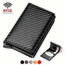 Portador de tarjetas de hombre de aleación de aluminio con fibra de carbono antirrobo RFID, portador de tarjeta de crédito de metal con diseño minimalista y 8 ranuras, adecuado para ir al trabajo, negocios y ocasiones casuales, color negro, estilo minimalista para hombres - Negro - Ver 6