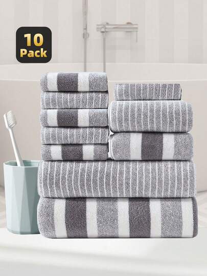 10pcs/8pcs Luxury Polyester Towel Set [4 Washcloths + 2 Hand Towels + 2 Bath Towels] Starry Sky + AB Stripe Pattern, Absorbent Quick Dry, Soft & Skin-Friendly, With Hooks For Easy Hanging, Suitable For Daily Use, Bathing, Washing Face, Drying Hands, Bathroom, Swimming Pool, Beach, Halloween, Thanksgiving Gifts, Also Can Be Used As Autumn Decor, Halloween Decor Shower Towels For Beauty Salon, Hotel Sports,Home Essentials, Towel, Skin Care