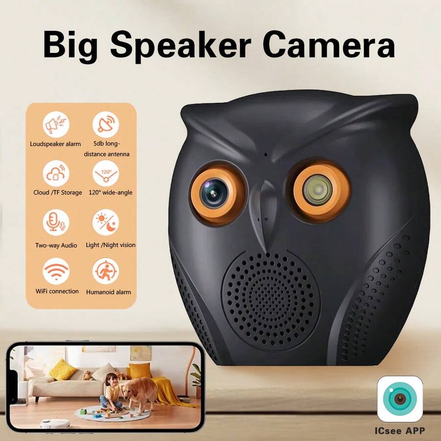 Owl Design WiFi Camera, Full HD Lens, Smart Home Security Camera, Two-Way Audio, Full-Color Night Vision, Motion Detectio, Cloud Storage/TF Card Storage, Home Monitor, Pet Monitor, Suitable For Indoor And Outdoor Use, ICSEE APP