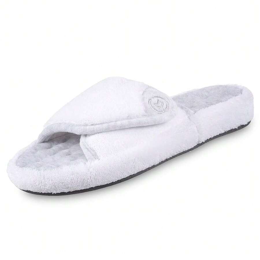 Isotoner Women's Terry Spa Slip On Slide Slipper With Memory Foam For Indoor/Outdoor Comfort - Trắng - Xem 1