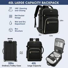 Large Carry On Travel Backpack: Flight Approved 40L Waterproof TSA Personal Item Daypack For Women Weekender Bag Fit 17inch Laptop Luggage Backpack Traveling Business With USB Port And 3 Packing Cubes - 黑色 - 查看 3