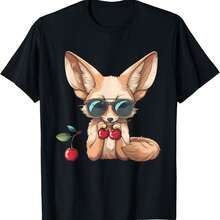 Cherry Fennec Fox Sunglasses Artwork Wildlife Animal Print T-Shirt