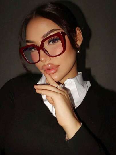 1 par de gafas cuadradas de mujer con montura de PC color borgoña, sin graduación, de estilo vintage, adecuadas para uso diario, accesorio de gafas transparente, accesorio de gafas para estudiantes