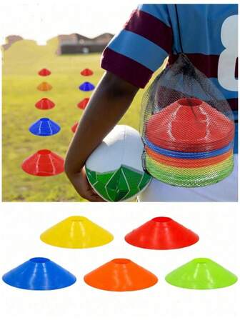 10pcs Football Cones Set, 5 Colors Agility Training Cones, Suitable For Soccer, Basketball, Sports Field Marker Cones, Indoor And Outdoor Training - Random Style - Christmas Gift