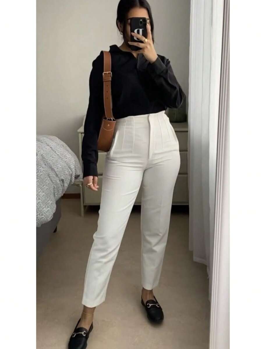 Pantalón pinza  formal para dama - Blanco - Ver 1