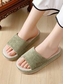 女士拖鞋 亚麻透气 不易沾尘 吸汗拖鞋 四季款式 居家拖鞋 - 綠色 - 查看 4