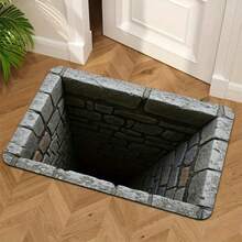 1pc 3D Visual Illusion Deep Pit Stone Pattern Door Mat, Rectangular Non-Slip Polyester Flannel Floor Mat, Low Hair Accumulation, Anti-Static, Suitable For Living Room, Bedroom, Bathroom, Kitchen, Laundry Room - Thickness 0.4inch, Fashionable And Personality Carpet