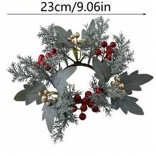 1件裝聖誕蠟燭環形底座裝飾，飾有人造紅漿果、金色與綠色葉片，節日蠟燭環花環中心裝飾，適用於桌面展示、餐桌、壁爐架、咖啡桌、廚房檯面、客廳、臥室，鄉村農舍風冬季節日裝飾，聖誕前夕晚餐與季節性派對裝飾（不含蠟燭） - 彩色 - 查看 6