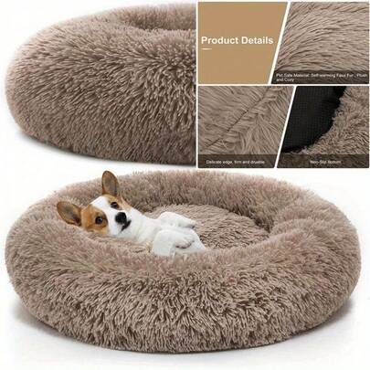 Luxury Plush Donut Pet Bed, Suitable For Small To Medium Dogs And Cats - Super Soft, Washable, Round Cozy Nest With Non-Slip Bottom, Perfect For Winter