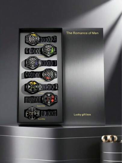 Set de regalo de 7 relojes de hombre de diseño minimalista de moda y lujo, adecuado para Halloween, cumpleaños, Acción de Gracias, otoño