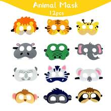 12pcs Safari Jungle Animal Felt Masks, Wild Animal Theme Party Supplies For Birthday, Festival,Cosplay