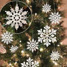 36pcs Snowflakes-Christmas Tree Decorations, Snowflake Ornaments For Tree, Plastic Glitter White Snow Flakes Ornaments, Christmas Indoor Winter Wonderland Decor