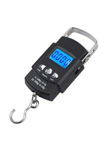 1pc Piece Of Digital Fishing Scale With Tape Measure, 50Kg Accurate Weighing Fish, Luggage, Hand Scale, One-Button Conversion G/Kg/Lb/Gln With Hook Luggage Scale, Shopping Scale, Express Scale, LCD Digital Hanging Scale .Battery Not Included