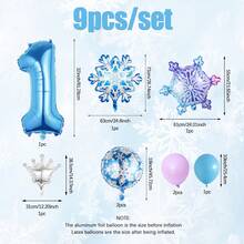 9 件套冰雪奇缘生日派对装饰套装，包括大雪花气球、渐变雪花气球、圆形雪花气球、迷你皇冠银色气球、数字铝箔气球、乳胶气球，适用于圣诞节、圣诞装饰、冬季雪花派对装饰、冬季派对装饰、公主主题生日、1-9 岁女孩生日气球装饰 - 彩色 - 查看 2