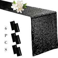 1PC/6Pcs 12 X 118 Cm Sequined Table Runners, Made Of Shimmering Fabric, Perfect For Weddings, Parties, Holidays, Table Decorations, Graduation, Gender Reveal Parties, Bridal Showers, Living Room Decor, Bachelorette Parties, Kitchen Decor, Western-Themed Decor, Easter Table Runners, St. Patrick's Day, Easter Decor, And Spring Decor - 黑色 - 查看 1
