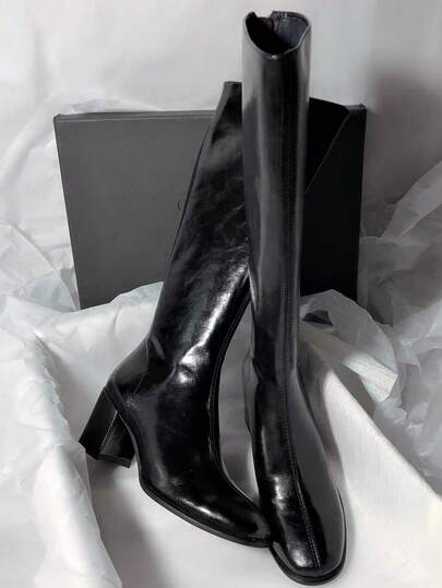 Botas de muslo de cuero nuevas de 2025, botas hasta la rodilla, otoño, invierno, elegante estilo coreano ajustado, botas para fiesta