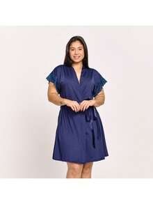 Hoby Robe Microfiber Luxury Sensual Comfort Hobby Bathrobe Honeymoon Nightwear | 811 - 藏蓝色 - 查看 3