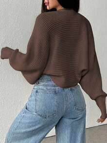 New Arrival Casual Ribbed Solid Color Knit Cardigan Sweater, Short Style Long Sleeve Top For Women - Brown - View 2