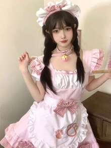 1pc Cute Anime Maid Dress, Sexy Soft Girl Lolita Cosplay Costume (Without Choker), Suitable For Role-Playing Or Photoshoot Halloween Costume - Multicolor - View 13