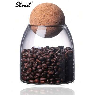 shoxil 1个装玻璃咖啡罐储物罐茶叶罐密封软木玻璃罐咖啡豆干果储存罐