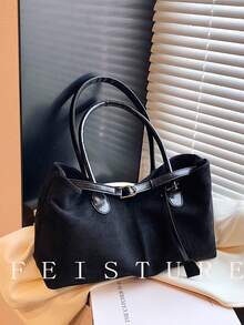 1 buah Tas Tote Bahan Suede Imitasi dengan Hiasan Tali, Penutup Magnetik, Cocok untuk Aktivitas Sehari-hari, Kencan, Perjalanan, Musim Gugur/Dingin, Tren Fesyen Musim Gugur Terbaru 2025 untuk Wanita - Hitam - View 8