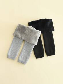 2 chiếc quần legging bó dày ấm áp và thoải mái cho trẻ mới biết đi, quần tất lót cho trẻ em vào mùa thu/đông - Nhiều màu - Xem 10