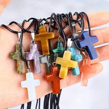 10/20/30/40/50pcs Multi-Color Shiny Cross Crystal Pendant | With Black Cord Chain, Easy To Mix And Match | Suitable For DIY Jewelry Making (Pendant + Chain) - Nhiều màu - Xem 6