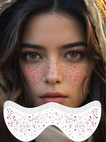 6片装红银双色闪光雀斑贴纸，防水闪亮持久，适合女性化妆、节日、音乐派对、情人节等场合。 - 紅色 - 查看 5