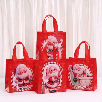 4 pezzi Sacchetti regalo natalizi rossi in tessuto non tessuto, sacchetti per confezioni di caramelle per feste, sacchetti da ricordo