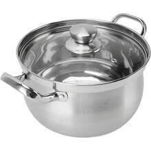 Olla de Acero Inoxidable de 24cm, Olla para Sopa, a Prueba de Derrames, con Tapa de Vidrio de Doble Asa para Utensilios de Cocina - 1 - Ver 1
