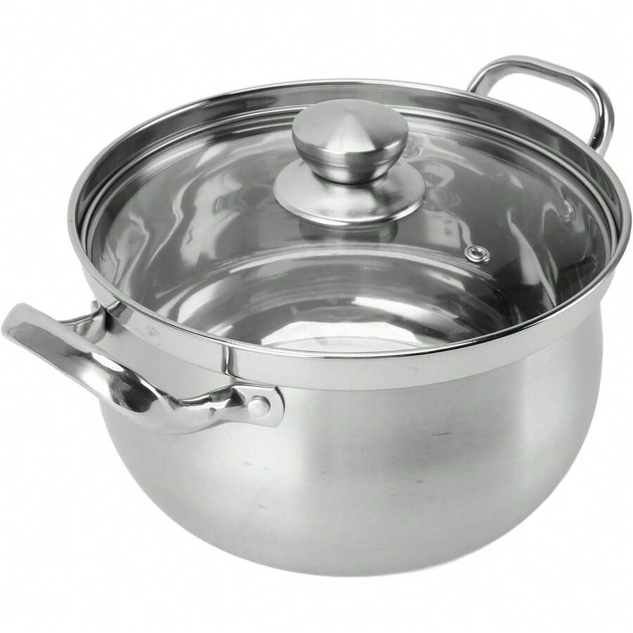 Olla de Acero Inoxidable de 24cm, Olla para Sopa, a Prueba de Derrames, con Tapa de Vidrio de Doble Asa para Utensilios de Cocina - 1 - Ver 1