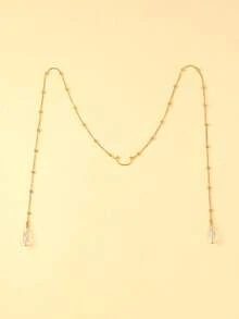 Feather Face Chain With Beads & Tassels, Unique Design, Fashionable Accessory For Women, Suitable For Halloween And Street Style