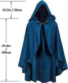 Fairy Hooded Cloak Renaissance Costume, Medieval Wizard Witch Cape, Enchanted Forest Cosplay Cape - màu đen - Xem 8