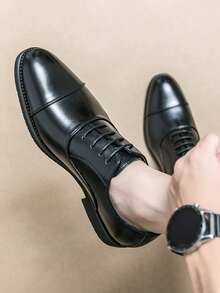 男士正装系带鞋、男士奢华商务正装牛津鞋（黑色和棕色）、婚礼和派对尖头正装鞋、冬季时尚牛津鞋、绅士工作鞋、2025年秋季新款时尚派对布洛克休闲德比鞋、春季舒适绅士新郎婚鞋、办公室经典正装休闲正装鞋、职业装复古三带皮鞋 - 黑色 - 查看 8