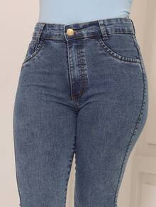 Women's Flare Jeans High Waist Bell Bottom Shaper Butt Lifting Modern Casual Sophisticated Simple Elegant Sensual Casual Jeans Button Zipper - 中等水洗藍 - 查看 3