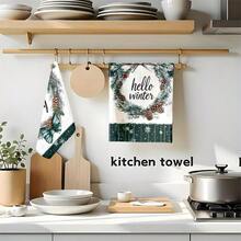 1 set/2 piezas/100 piezas Paños de cocina y paños de platos con diseño de piña y lazo de invierno, adecuados para decoración de interiores en restaurantes, cocinas y baños, decoración de fiestas, regalos festivos, como regalo
