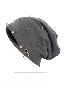 1Pc Unisex Rivet Beanie Hat,Punk Rock Hiphop Stud Rivets Cap,Goth Gothic Skull Caps Winter Warm Beanies Cap For Men Women,Suitable For Street Wear. Autumn Decor