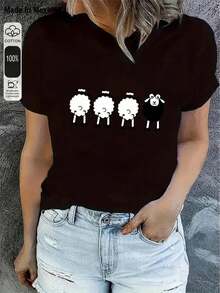 1 camiseta estampada, corte holgadoCartoon Graphic style Four sheep Black and white contrastIdeal para las vacaciones de verano, Halloween, el Día de la Independencia de México y otras ocasiones similares, este versátil modelo unisex es perfecto para llevar con ropa informal. - Negro - Ver 1