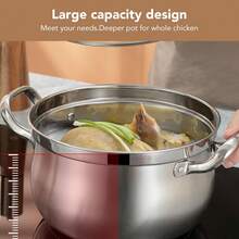 Olla de Acero Inoxidable de 24cm, Olla para Sopa, a Prueba de Derrames, con Tapa de Vidrio de Doble Asa para Utensilios de Cocina - 1 - Ver 8