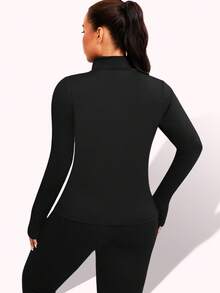 Winter 1pc Plus Size Brushed Sports Jacket, Solid Color Casual Outerwear, Versatile & Slimming Fit, Suitable For Sports, Cycling, Outdoor Activities, Yoga