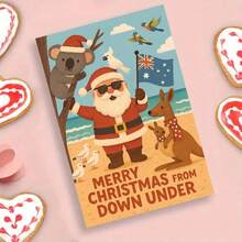 1pc Australian Christmas Card - Holiday Beach Scene With Santa, And Australian Animals - Envelope Style Holiday Greeting For Family, Friends And Colleagues - Perfect For Travel Enthusiasts And Summer Celebrations, Christmas Card | Cartoon Illustration | Paper Card, Christmas Card