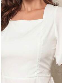 Women's Short Sleeve Princess Elegant Midi Dress - 白色的 - 查看 3