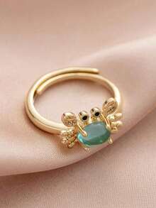 Exquisite Adjustable Mini Crab Shaped Ring, Designed Specifically For Women, Cute Retro Summer Beach Style, Inlaid With Moonstones, Presenting A Light Blue Animal Pattern, Suitable For Daily Wear And Party Occasions, Is An Ideal Gift For Friends - Màu xanh lam - Xem 3