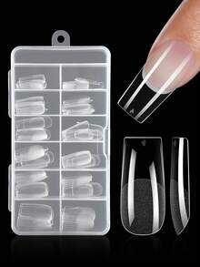 120/600PCS Medium Square Nail Tip Soft Gel Transparent Gel Nail Tip Semi-Matte Full Coverage Nail Tip Acrylic Pre-Pressed False Nail Tip Nail Lengthening Home DIY Nail Press Nail Products - Clear - View 7