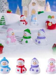 6 pièces Décorations de Noël, figurines mignonnes de bonhomme de neige avec écharpe - Convient pour les scènes enneigées miniatures, la décoration DIY, les accessoires de voiture, la décoration de bureau et de maison, les décorations de fête - Ornements en résine adorables